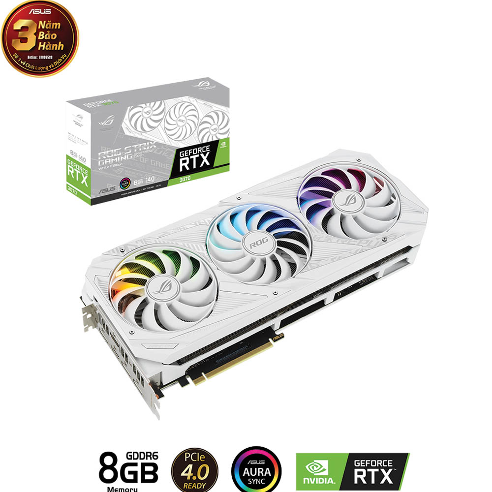 Card màn hình Asus ROG Strix GeForce RTX 3070 White Gaming (ROG-STRIX-RTX3070-8G-White-GAMING)
